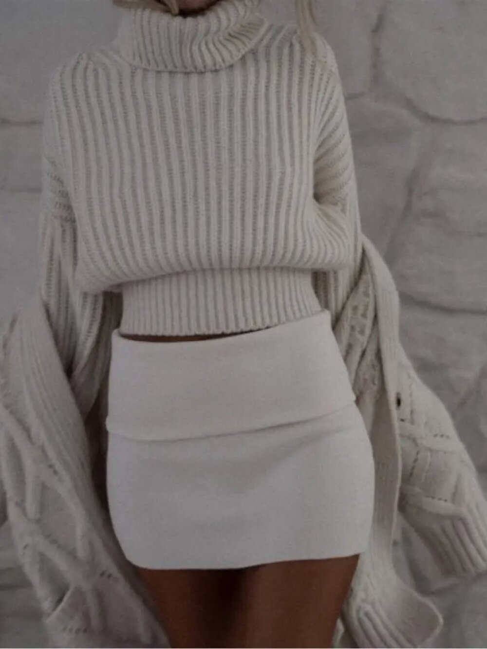 Arakii Luna Knit Fold Over Mini Skirt Cream